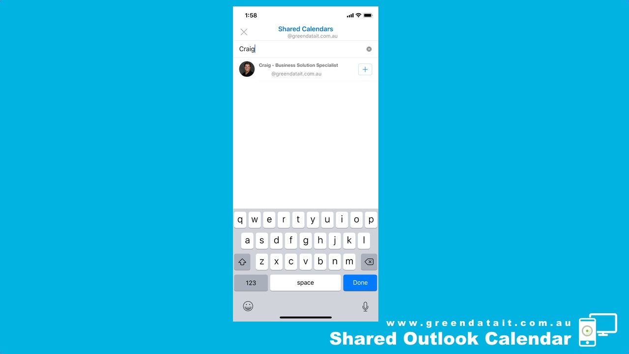 Search for people to add to Shared Calendar on iPhone Outlook App